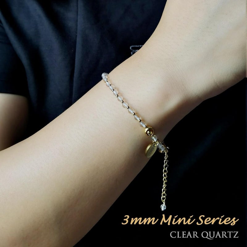 Morchic 3mm Tiny Beads Natural Gemstone Bracelet for Women, Adjustable 7.1" Energy Gem Charm Jewelry, Dainty Handmade Birthday Gift - Image 4